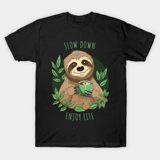 Enjoy Life, Cute Sloth With Coffee T-Shirt